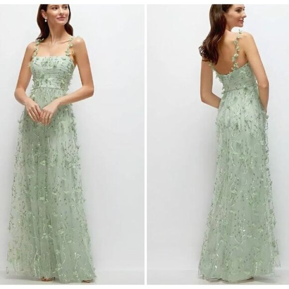 Dessy Collection Women's Dress Shirred 3D Sequin Embroidery Green Celadon Green - Picture 1 of 14